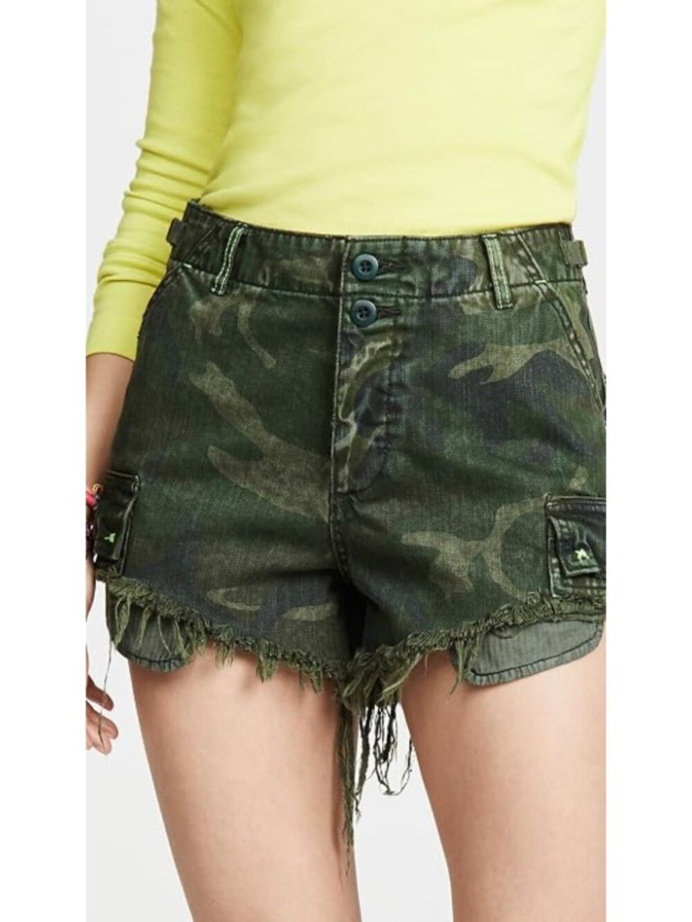 Free People Commander Cut Off Shorts Green Camo High Rise Utility Womens Size 4